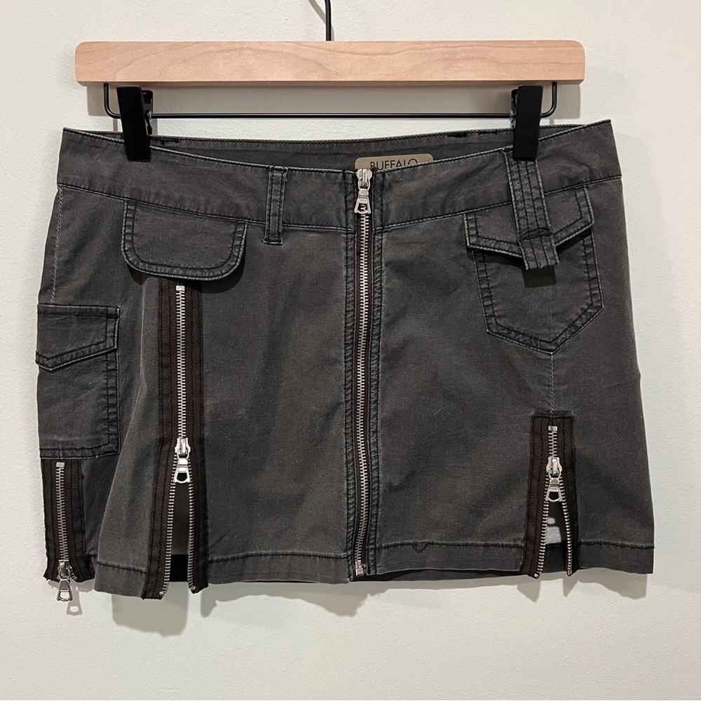Buffalo David Bitton Charcoal Gray Mini Skirt with Zipper Details